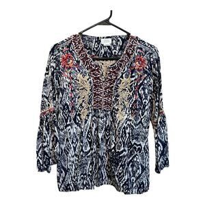 Sigrid Olsen Womens Boho Bohemian Blouse Shirt Top Cottage Festival Hippie XS